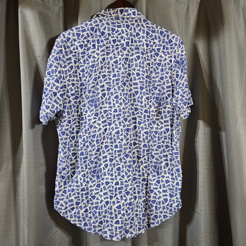 Robert Graham Mens Large Blue White Abstract Linen Cotton Short Sleeve Shirt L - Picture 6 of 8